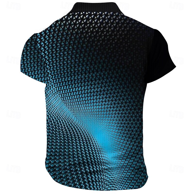 Men's Geometic Waffle Polo Shirts Short Sleeve Polo Shirts Collared Shirts Business Casual Outdoor Dailywear Athleisure Buttons 3D Print Summer Blue / Black2