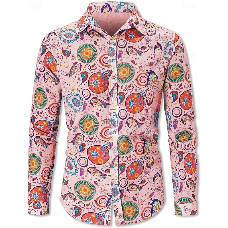 Retro Vintage 1970s Shirt Hippie Bohemian Fancy Dress Men's Party Daily Wear Pride Parade Adults' Shirt3