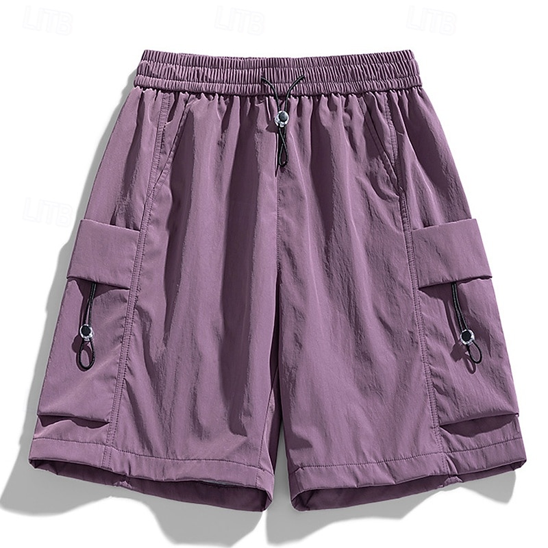 Men's Cargo Shorts Shorts Bermuda shorts Casual Shorts Elastic Waist Multi Pocket Straight Leg Plain Breathable Moisture Wicking Knee Length Outdoor Casual Running Sports Fashion Black Purple4