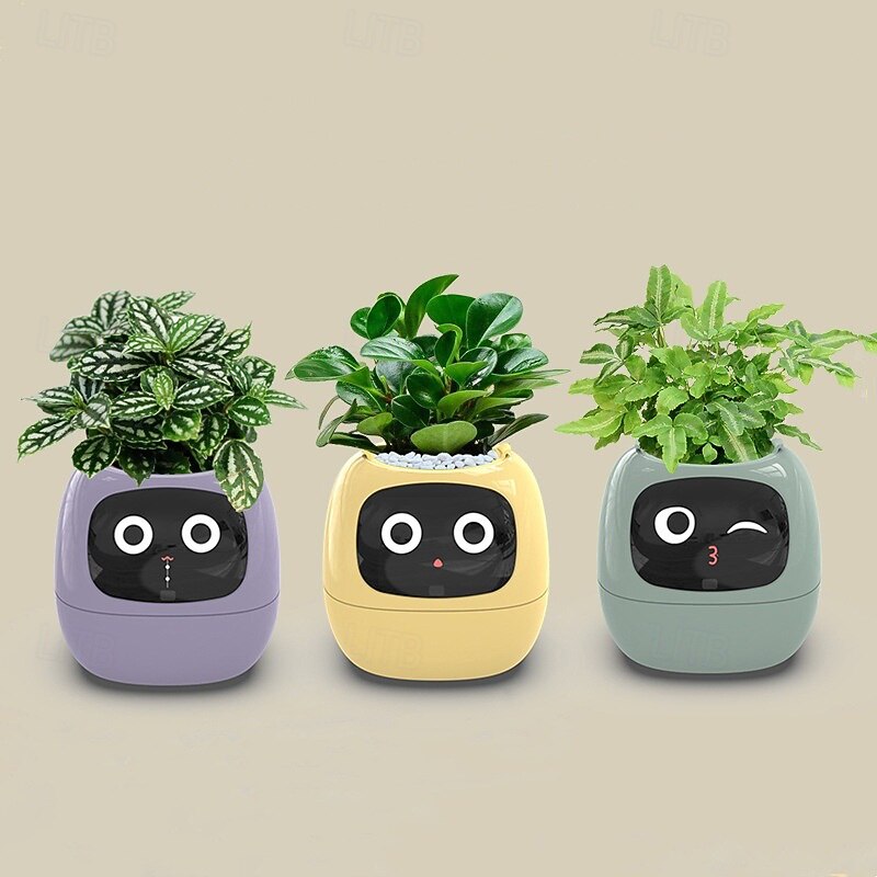 1 PCS Smart Flowerpots, Smart Pet Planter, Ai Planter, Intelligent Flowerpots, Multiple Expressions, 7 Smart Sensors, and Ai Chips Make Raising Plants Easy and Fun for Living Room, Plant-Free