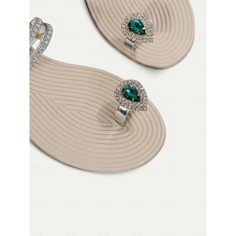 Women's Rhinestone Embellished Thong Sandals with Blue Gemstone Detail – Elegant Sandals for Summer, Beach, and Formal Occasions4