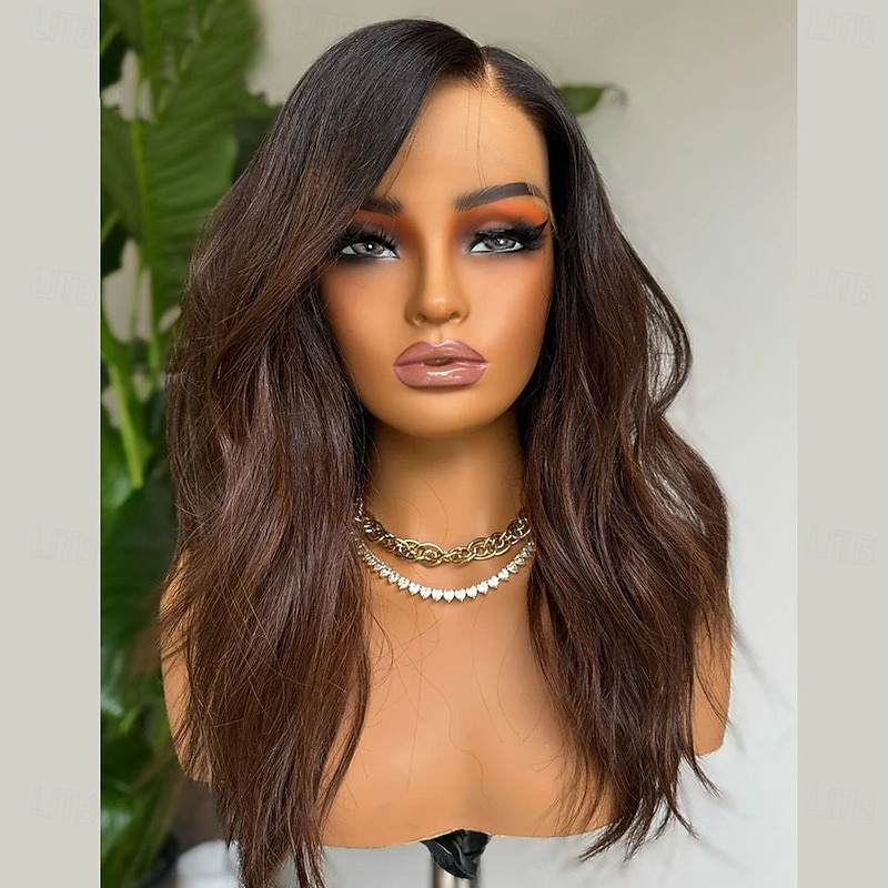 Human Hair 5x5 Closure 13x4 Lace Front Wig Middle Part Brazilian Hair Wavy Brown Wig 130% 150% Density Ombre Hair Glueless Pre-Plucked For Women Long Human Hair Lace Wig3