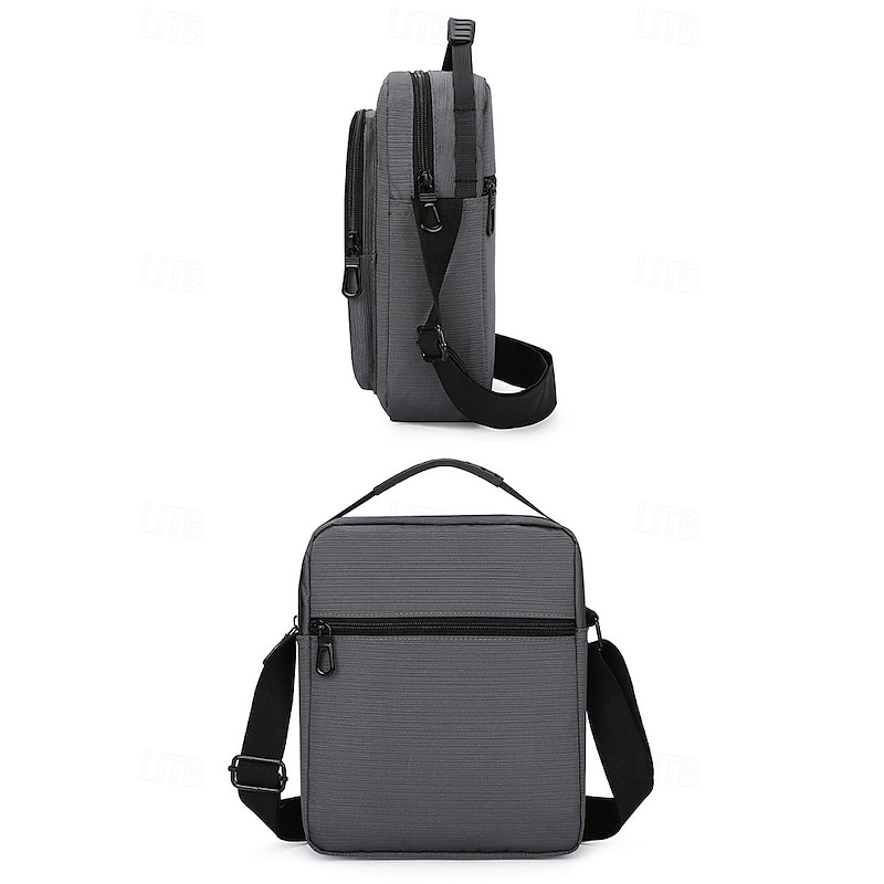 Men's Gray Water-Resistant Crossbody Messenger Bag with Zipper Pockets – Stylish, Durable Fabric Bag for Work, Travel and Everyday Use Color Black Dark Blue Grey4