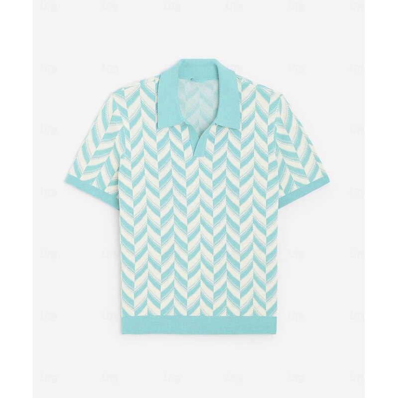 Retro Vintage 1970s Shirt Knit Polo Hippie Striped V Neck Fancy Dress Men's Vacation Dailywear Theme Party Adults' Top Spring & Summer3