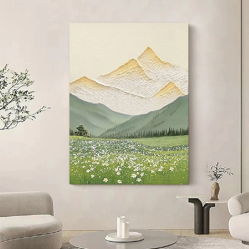 Hand painted Mountainside Scenery Oil Painting on Canvas Handmade Textured  gold  mountain Trees in Autumn Yellow Grassland Acrylic Painting River Landscape painting  Wall Art oil painting2
