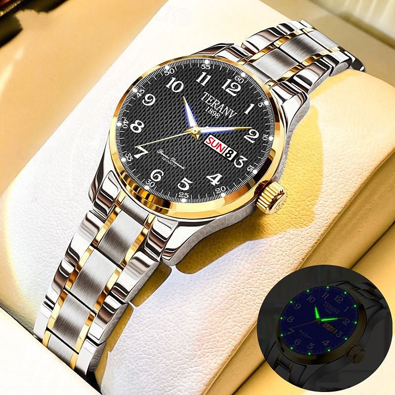 A New Digital Circular Dial Women'S Business Watch Ipx7 Waterproof Luminous Calendar Week Display Alloy Strap Multi-Functional Fashion Trend Quartz Watch Suitable For Travel Leisure Women'S Watch