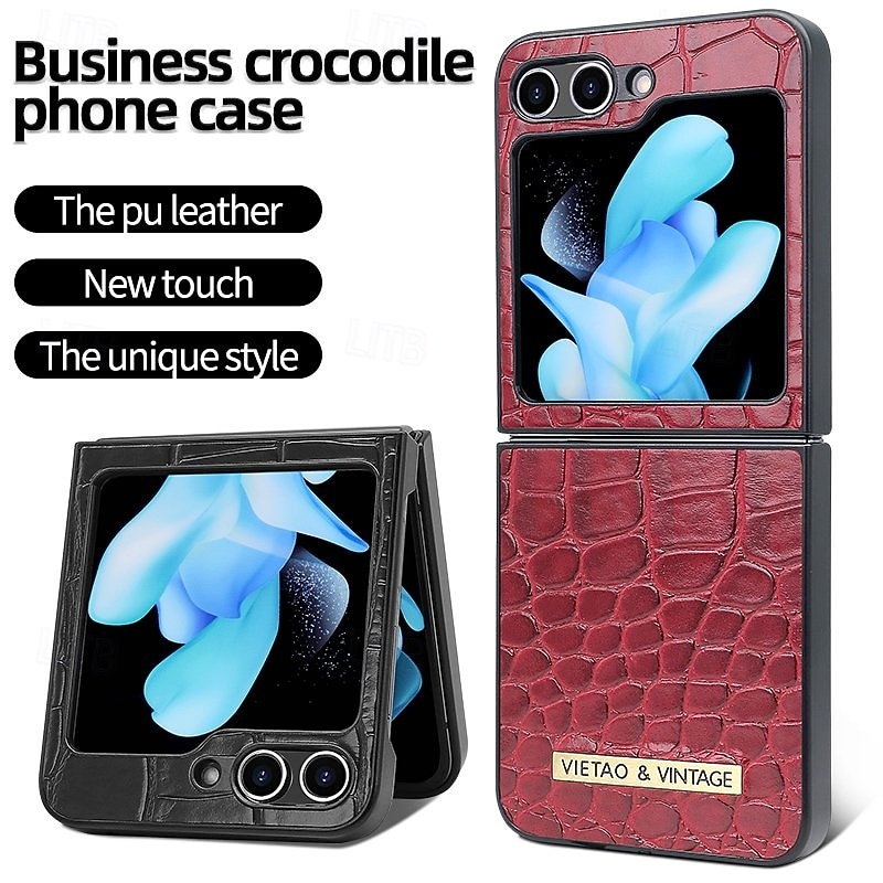 Phone Case For Samsung Galaxy Z Flip 5 Z Flip 4 Z Flip 3 Back Cover Shockproof Retro PU Leather