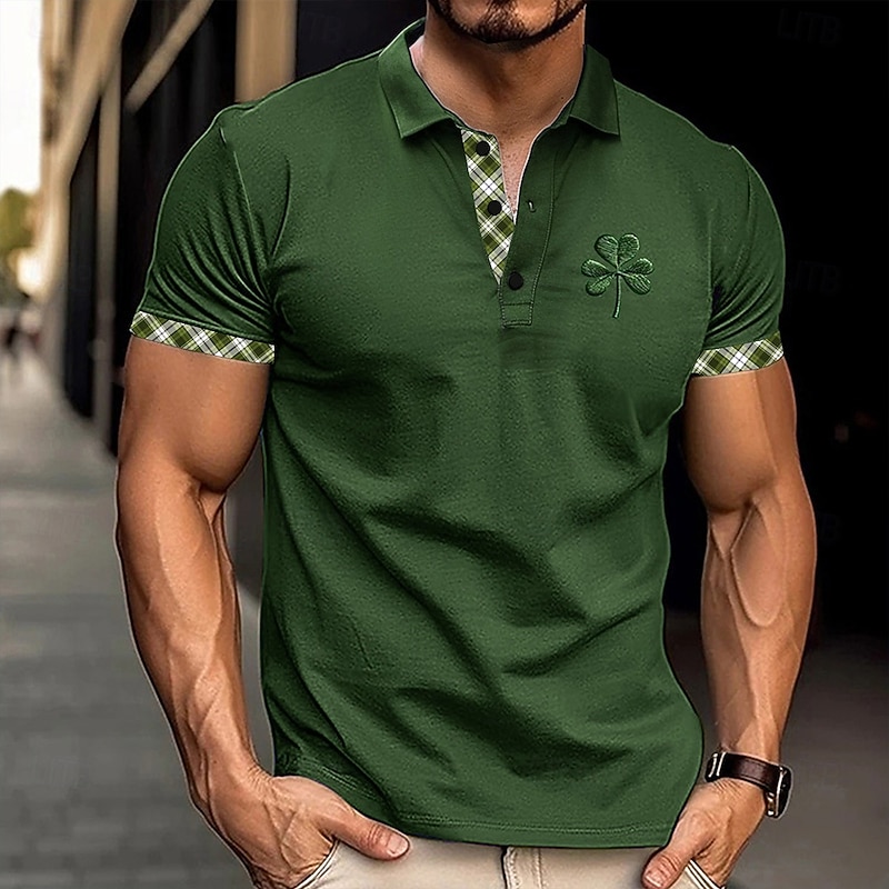 Men's Solid Color Polo Short Sleeve Polo Shirts Collared Shirts Business Casual School Outdoor Daily Wear Home Wear 3D Print Summer Green Dark Blue Gray