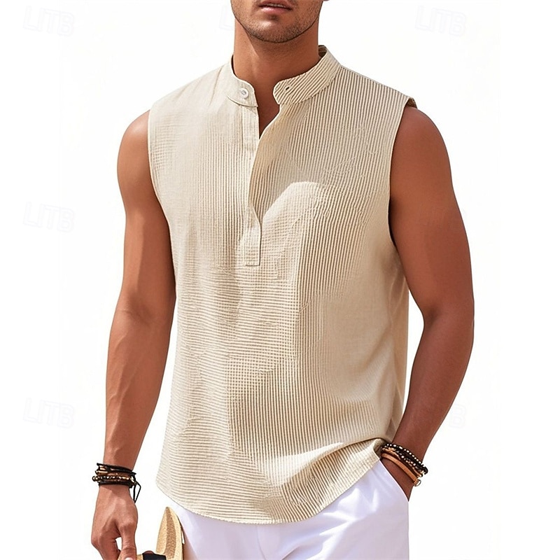 Men's Button T Shirt T Shirt Henley Shirt Tee Sleeveless Henley Summer Plain Fashion Designer Basic Buttons Vacation Street Going out Lake blue Black White Top Tee for Men