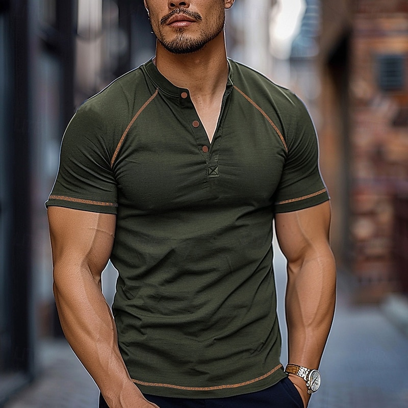Men's Graphic Color Block Henley Shirt Tee Short Sleeve Fashion Designer Outdoor Casual Daily Summer Gray Army Green Navy Blue Henley Henley T-Shirt2