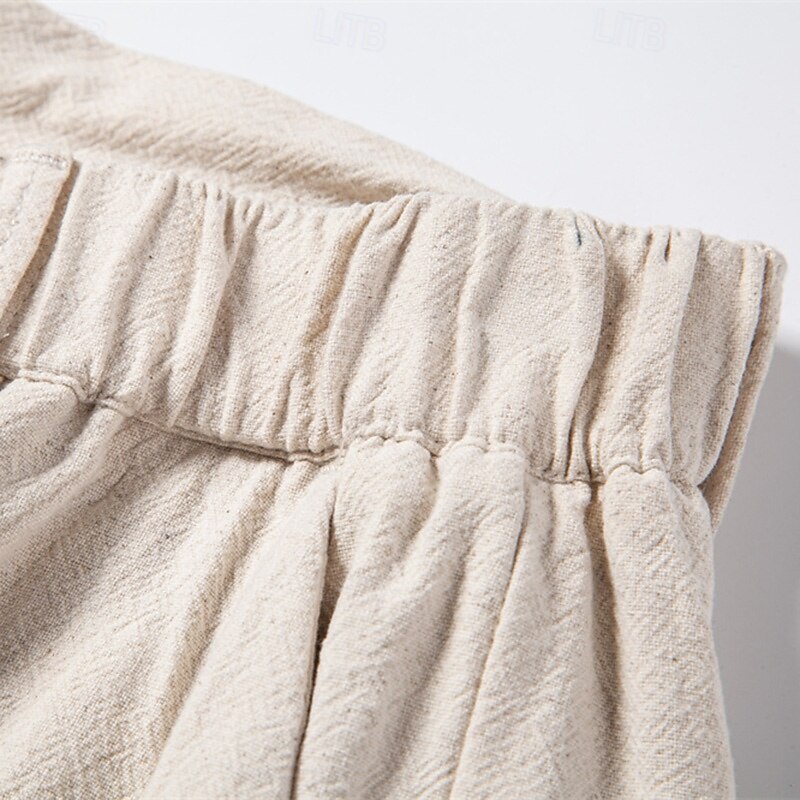 Men's Cotton Linen Trousers Chinos Solid Color Full Length Formal Wedding Outdoor Elegant Vacation Black Light Brown Micro-elastic4