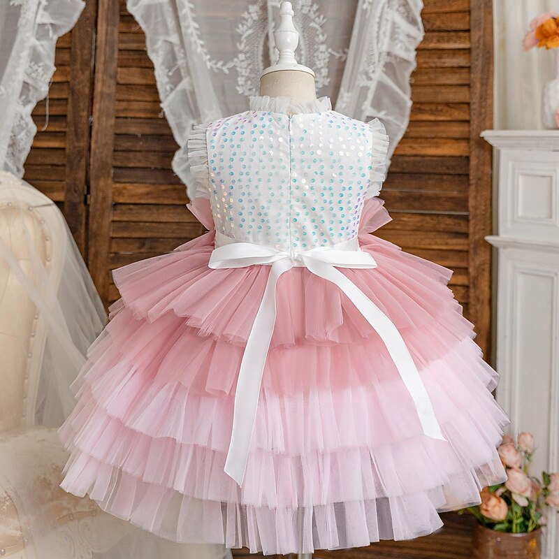 Flower Girl Dress Girls' Princess Dress Party Dress Wedding Special Occasion Princess Sequins Solid Color Sleeveless Crew Neck Pink Blue 3-12 Years3