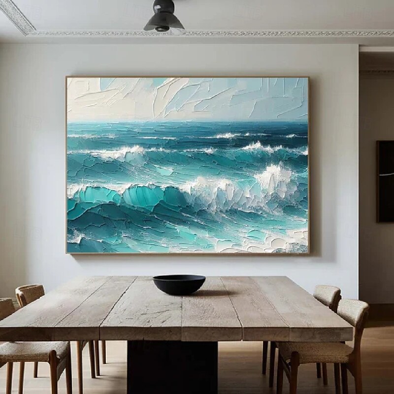 Handpainted  Blue Ocean Seascape Coastal oil painting hand painted Wall Art Abstract Beach Seascape Painting On Canvas for Living room Huge Extra Large seascape painting Wall Art Decor4