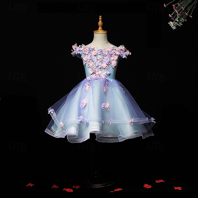 Kids Girls' Party Dress Flower Sleeveless Performance Birthday Mesh Beautiful Sweet Polyester Asymmetrical Party Dress Swing Dress A Line Dress Summer 4-12 Years 1 2 32