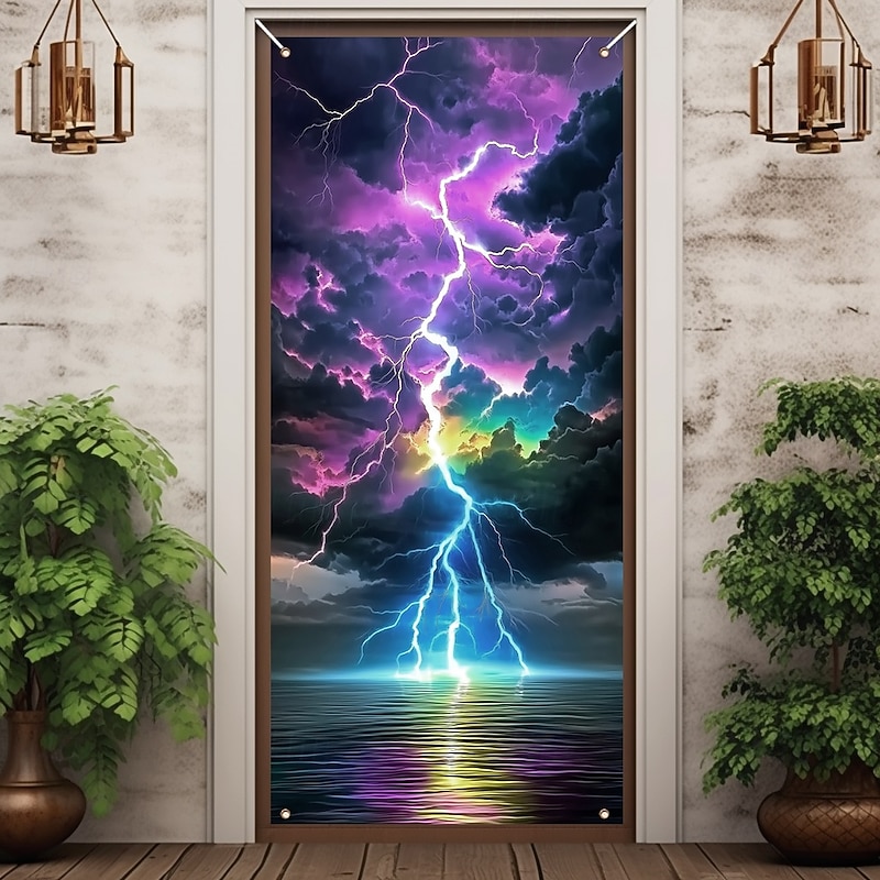 Blacklight Door Decorations Door Covers Glow in the Dark Landscape Lightning Door Tapestry Door Curtain Decoration Backdrop Indoor/Outdoor Door Banner for Front Door Farmhouse4