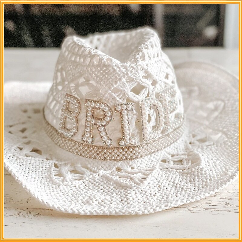 Bride to be Halloween Hat Wide Brim Floppy Straw Sun Hat Hen Do Party Accessories Adults' Women's Halloween Carnival Wedding Beach Bachelorette Party Easy Halloween Costumes Dress Up4