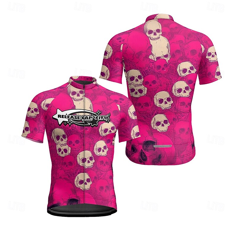 Men's Cycling Jersey Skull Short Sleeve Bike Tee Tshirt Jersey with 3 Rear Pockets Mountain Bike MTB Quick Dry Anatomic Design Wicking Breathable Sports Violet Dark Purple Red Clothing Apparel