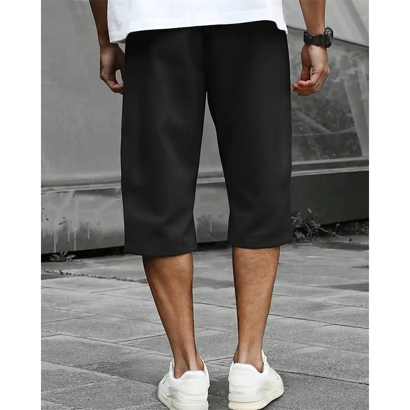 Men's Summer Shorts Capri shorts Casual Shorts Pocket Drawstring Elastic Waist Plain Comfort Breathable Calf-Length Outdoor Vacation Sport Casual Black Army Green4