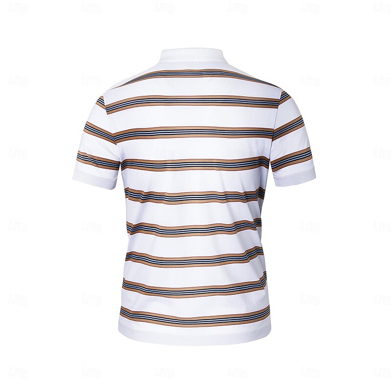 Men's Cotton Silk Polo Work Street Turndown Short Sleeve Vacation Fashion Color Block Horizontal Stripes Stripe Summer Spring Black White Polo4