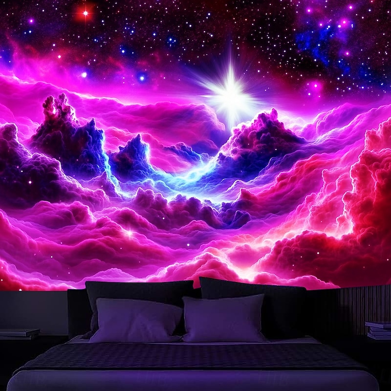 Blacklight Tapestry Glow in the Dark Glow Party UV Reactive Trippy Misty Galaxy Nature Landscape Hanging Tapestry Wall Art Mural for Living Room Bedroom2