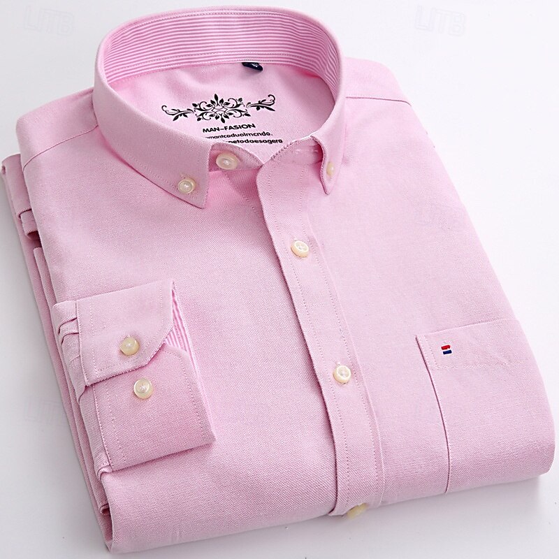 Men's Shirt Dress Shirt Button Up Shirt Plain Wedding Party Black White Pink Navy Blue Long Sleeve Lapel Spring Fall Clothing Apparel Pocket2