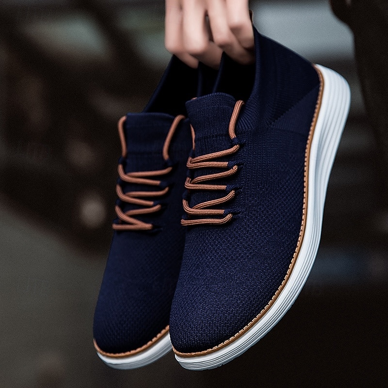 Men's Navy Blue Knit Sneakers with Lace-Up Design and Cushioned Sole for Comfortable Everyday Wear2