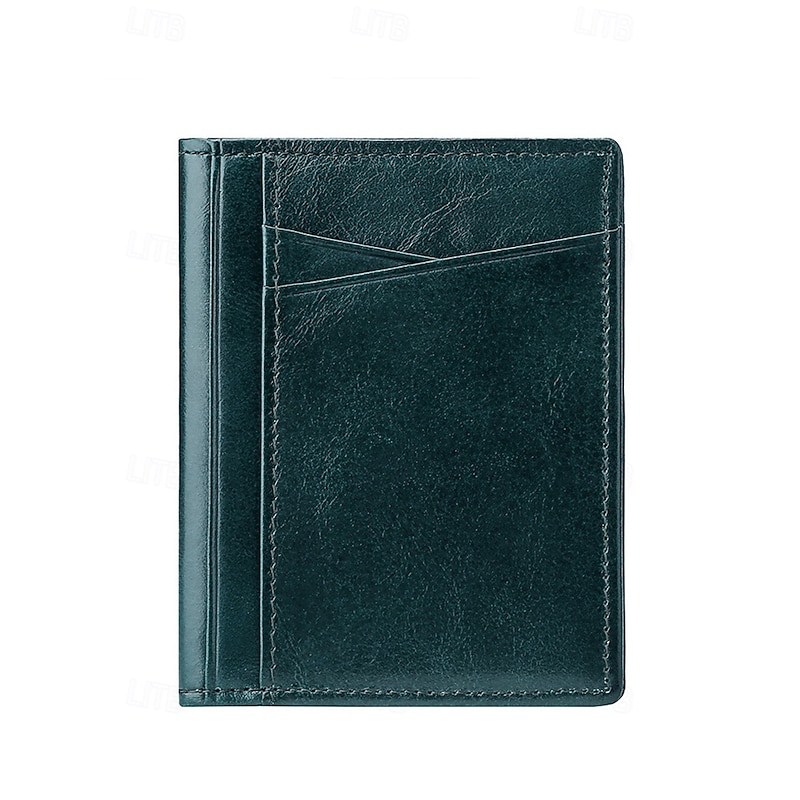 Men's RFID Blocking Wallet, Premium Cowhide Leather, Slim Design with Multiple Card Slots and ID Window – Secure and Stylish Wallet for Everyday Use Wine Black Dark Green