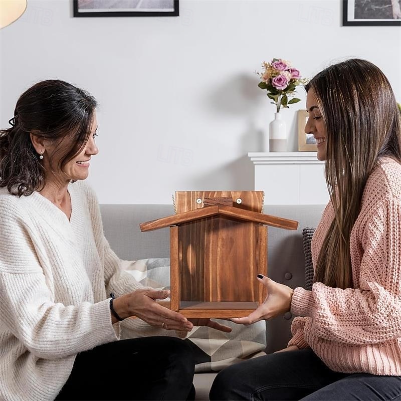 Wood Squirrel Feeder,Turdy Squirrel Feeding House,Wooden Squirrel Picnic Table Feeder,No Assembly Required,Stable Squirrels Stool Bar,Durable Box Easy to Fill with Removable Front Panel4