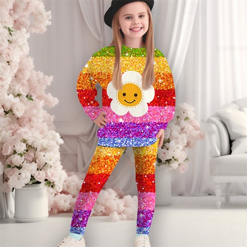 Easter Girls' 3D Floral Graphic Sunflower Sports Suit Tracksuits Sweatshirt & Legging Set Long Sleeve Spring Fall Daily Casual Tights Kids 4-12 Years Crew Neck Outdoor Vacation Sports Tailored Fit2