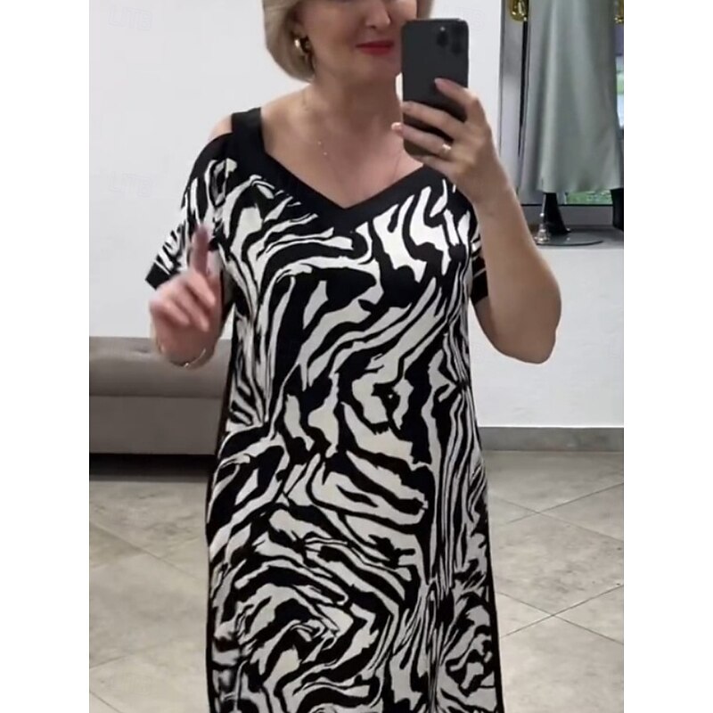 Women's Maxi Dress Casual Dress A Line Dress Stylish Casual Vacation Daily Regular Fit Graphic Letter Short Sleeve V Neck Black White Summer2