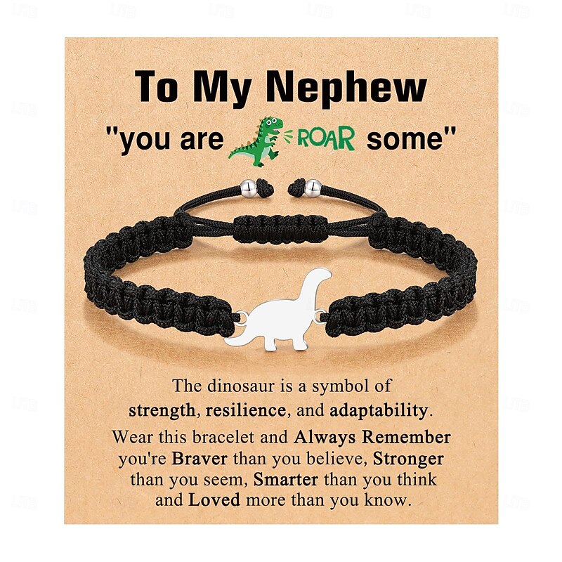 Stainless Steel Dinosaur Bracelet Adjustable ToMySon Black Green Flat Knot Braided Stainless Steel Dinosaur Bracelet2