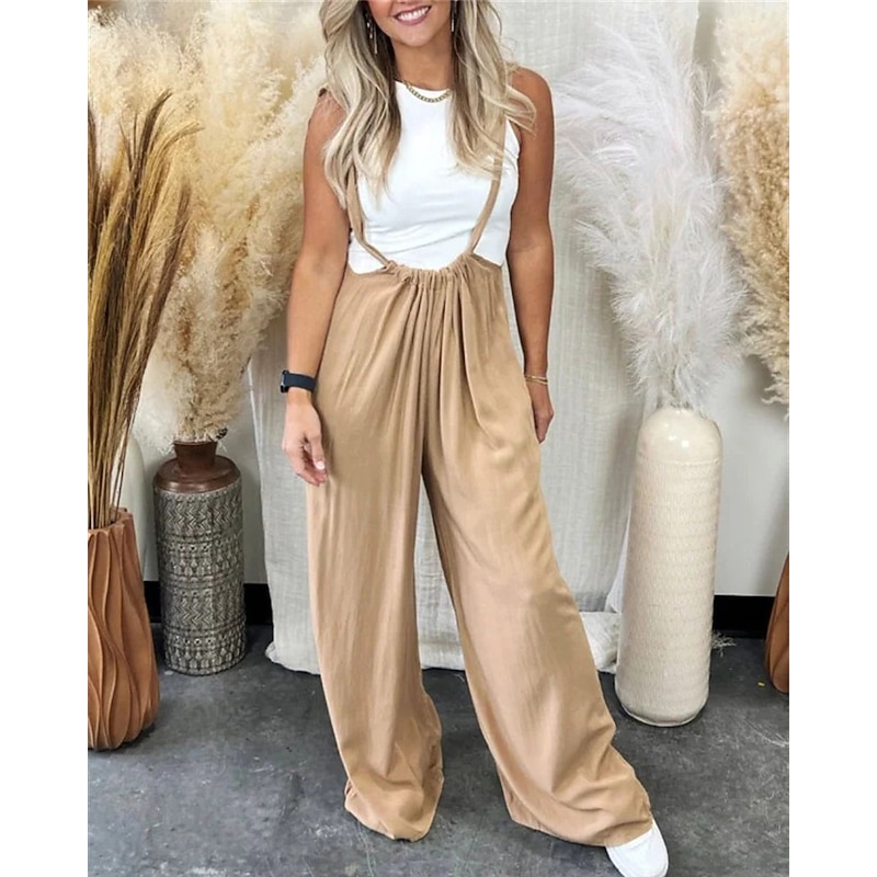 Women's Normal Overall Streetwear Solid Color Sleeveless Wide Leg Pocket Street Daily Regular Fit Black Pink Khaki Summer2