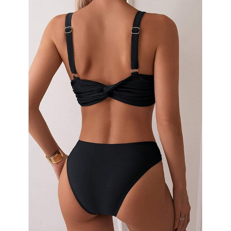 Women's Swimwear Bikini 2 Piece Swimsuit Backless Tummy Control High Waist Vacation Beach Wear Solid Color V Neck Sleeveless Bathing Suits2