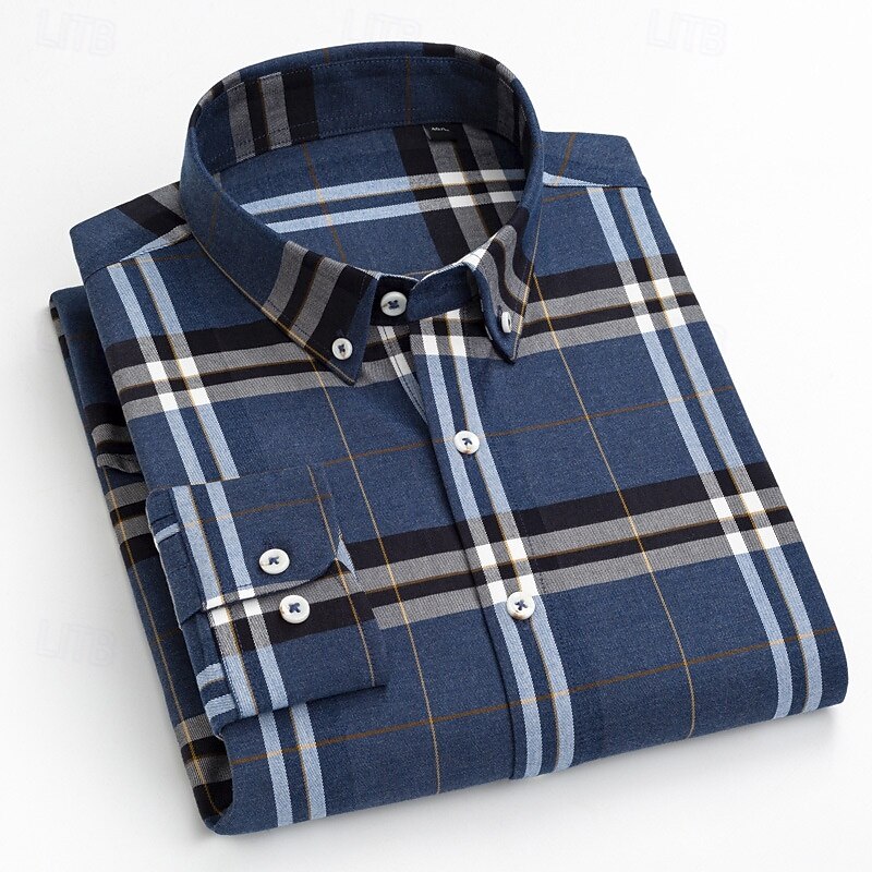 Men's Shirt Dress Shirt Button Up Shirt Plaid Wedding Daily Red Navy Blue Blue Camel Long Sleeve Turndown Spring Fall Clothing Apparel Buttons4
