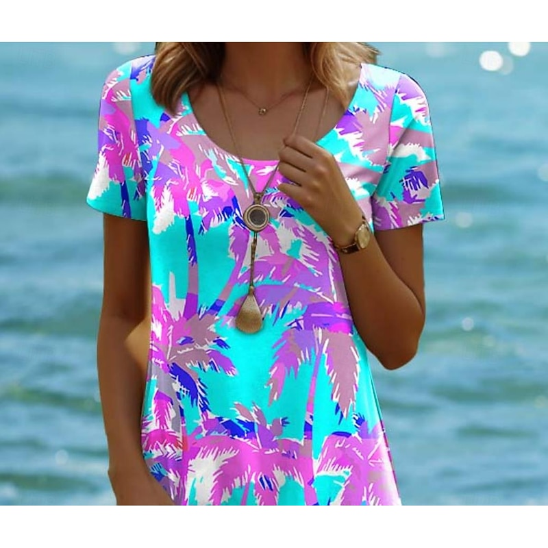Women's Mini Dress Casual Dress Bohemia Vacation Tropical Cap Sleeve Vacation Holiday Beach Regular Fit Ombre Graphic Tropical Short Sleeve Crew Neck White Pink Blue Purple Summer Spring2