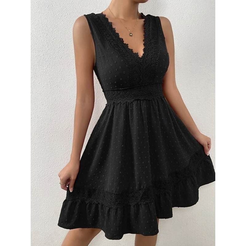 Women's Mini Dress White Dress Black Dress Graduation Dress Casual Dress Basic Casual Vacation Daily Regular Fit Plain Sleeveless V Neck Black White Summer4
