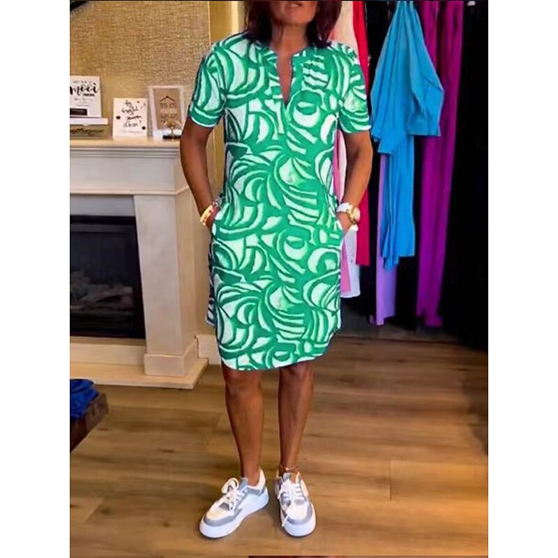 Women's Mini Dress Shift Dress Summer Dress Casual Vacation Daily Regular Fit Graphic Short Sleeve V Neck Red Blue Green Summer2