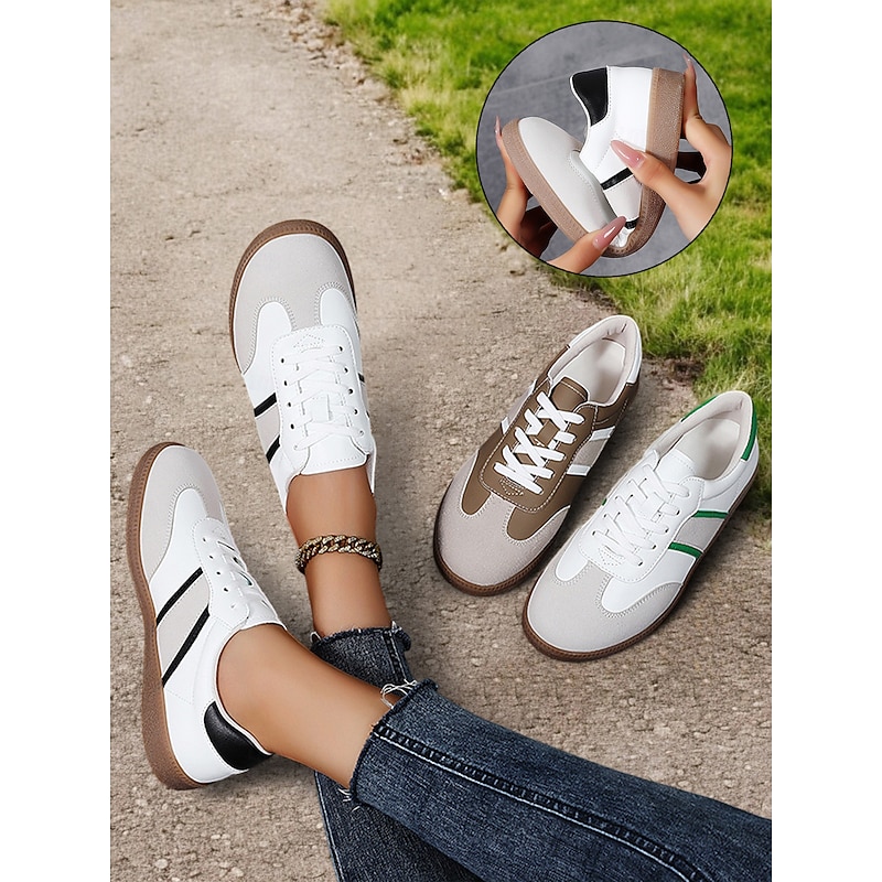 Lace-Up Sneakers with Faux Suede Accents, Casual Style for Women, Ideal for Everyday Wear and Active Lifestyles