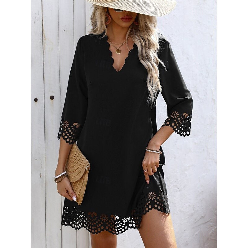 Women's Mini Dress Black Dress Casual Dress Cocktail Dress Formal Dress Basic Casual Vacation Daily Regular Fit Plain 3/4 Length Sleeve V Neck Black Red Blue Summer4