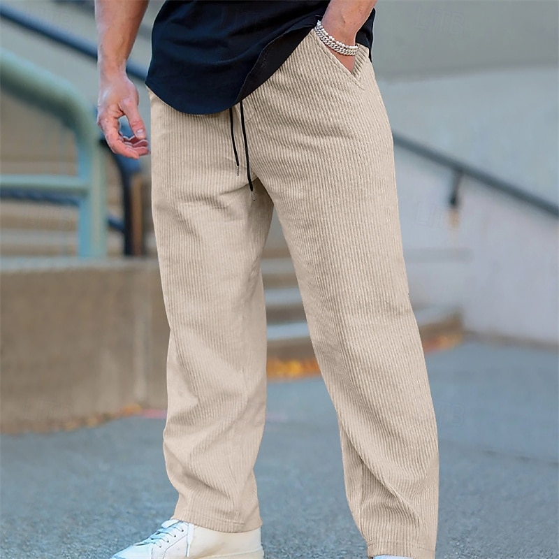 Men's Sweatpants Corduroy Pants Trousers Casual Pants Pocket Elastic Waist Drawstring Plain Comfort Sports Outdoor Daily Fashion Casual Black White Micro-elastic