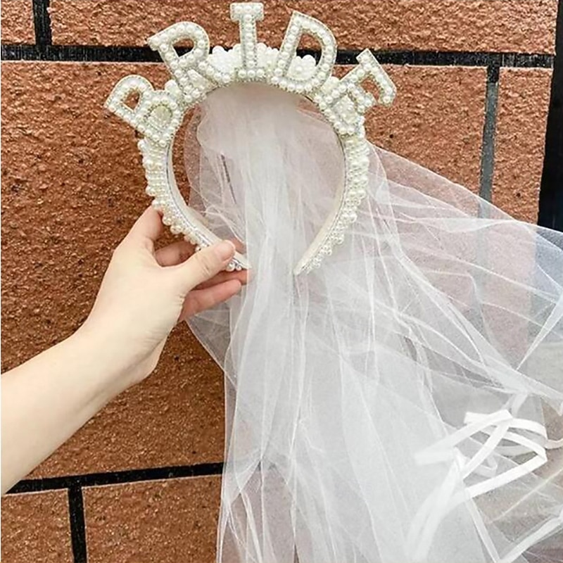 Faux Pearl Bride To Be Crown Headband for Bach, Bachelorette, Hen Party, Bridal Shower, Wedding, Engagement, Rehearsal Dinner Decoration Gift