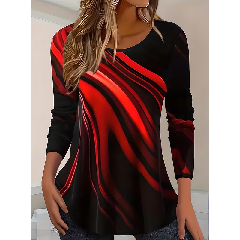 Women's T shirt Long Sleeve Crew Neck Long Sleeve Tunic Striped Color Gradient Elegant Vintage Regular Tops Daily Going out Weekend Print Yellow Red Blue Gray Prefall