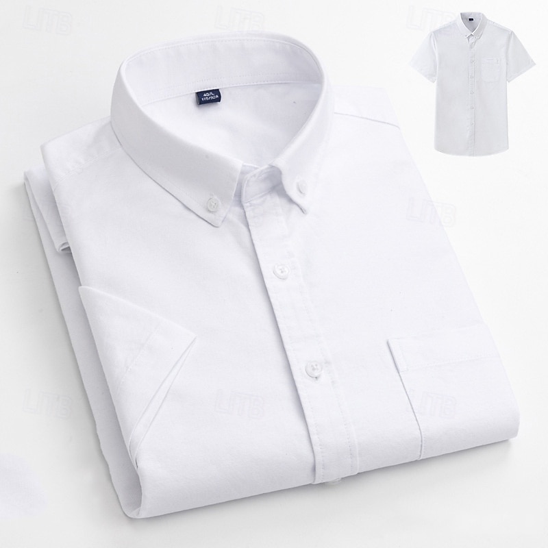 Men's Shirt Dress Shirt Button Up Shirt Solid Color Wedding Party White Sky Blue Gray Short Sleeve Lapel Summer Spring Clothing Apparel Pocket2