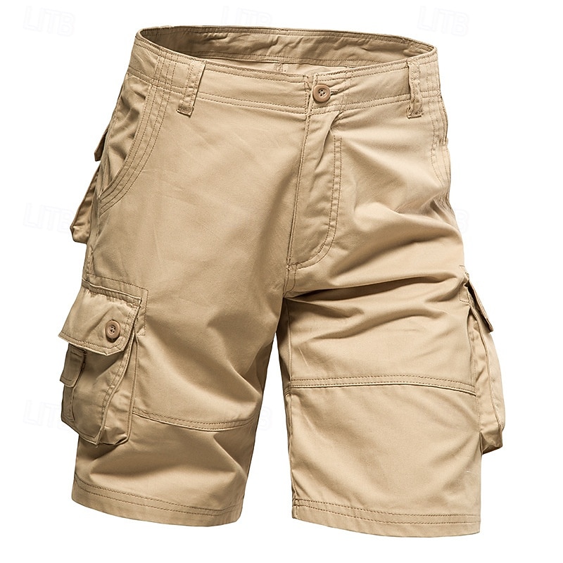 Men's Cargo Shorts Shorts Bermuda shorts Casual Shorts Multi Pocket Plain Breathable No-Iron Knee Length Outdoor Daily Running Sports Fashion Dark Khaki Black4