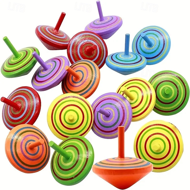 10pcs Colorful Non-toxic Wooden Spinning Top - Smooth Surface Handmade Wood Toy for Kindergarten Children - Party Bag Fillers Party Gifts Halloween Christmas Gifts
