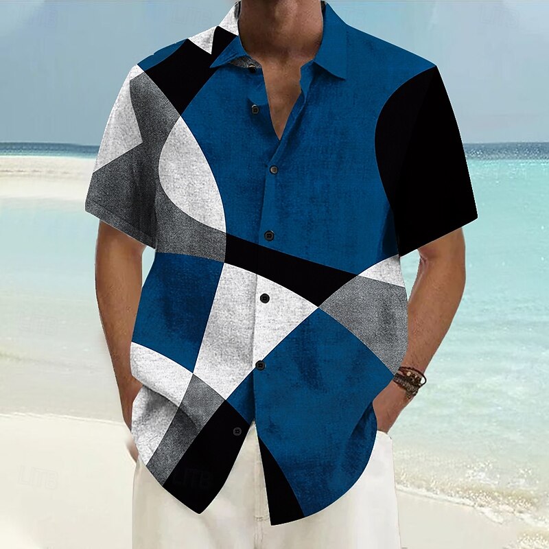 Men's Geometric Casual Shirt Button Up Shirt Short Sleeve Casual Casual Summer Spring Turndown Button Up Red Blue Green Gray2
