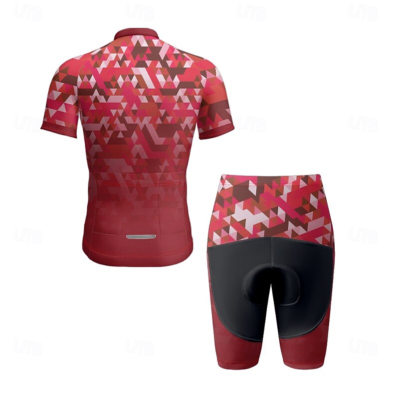 Men's Cycling Jersey with Shorts Geometric Short Sleeve Bike Clothing Suit with 3 Rear Pockets Mountain Bike MTB Road Bike Cycling Front Zipper Sweat wicking Comfortable Breathable Sports Black Red3