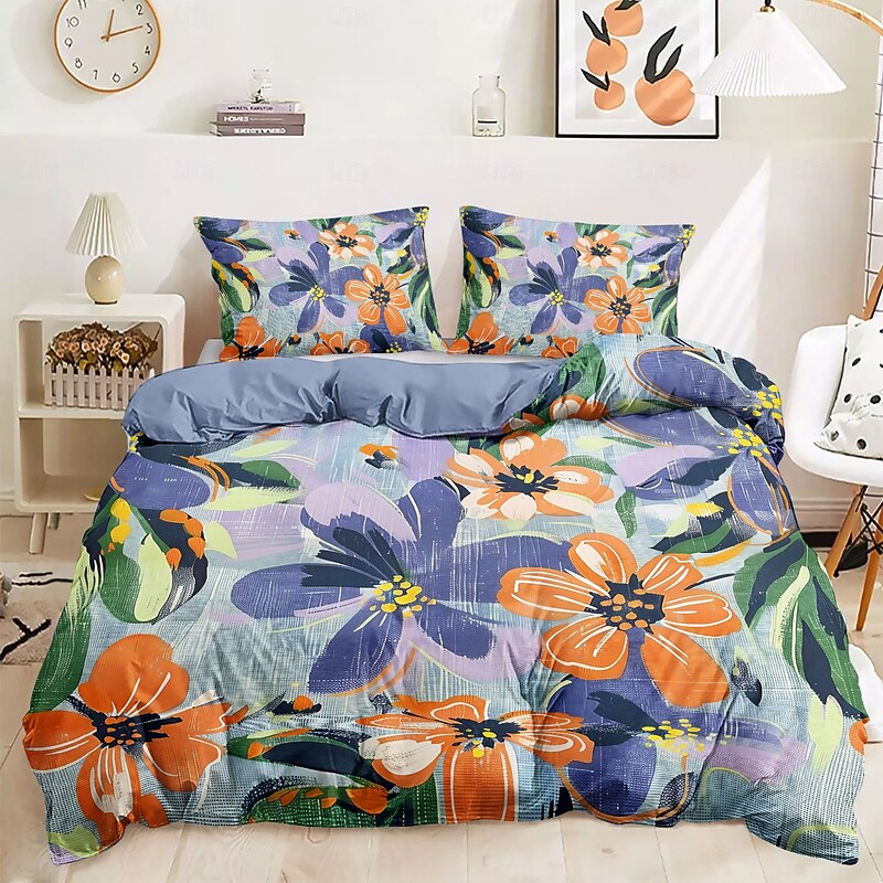 Meadow Floral Duvet Cover Set Cotton Brushed Pattern Set Soft 3-Piece Luxury Bedding Set Home Decor Gift Twin Full King Queen Size Duvet Cover3