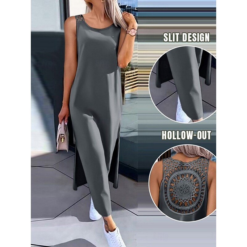 Women's Maxi Dress A Line Dress Solid Color Tank Dress Summer Dress Basic Casual Vacation Daily Regular Fit Graphic Sleeveless Crew Neck Black White Army Green Dark Gray Summer4
