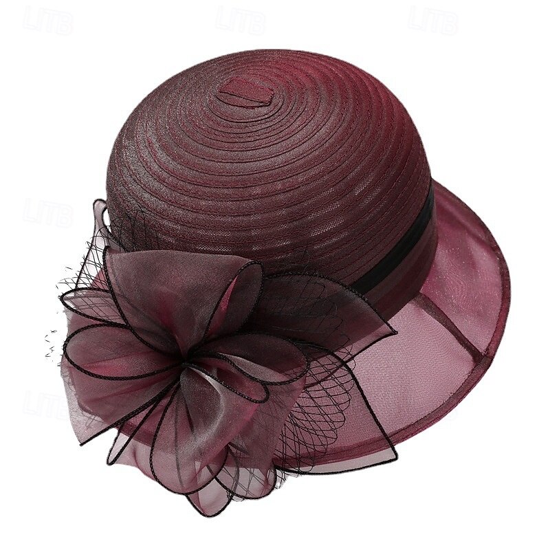 Headwear Organza Bucket Hat Wedding Birthday Casual Evening Party Cocktail Elegant Cute With Floral Headpiece Headwear3